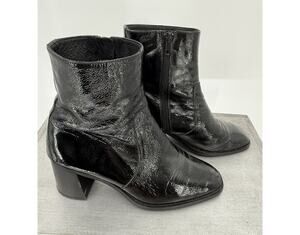 Minelli Women Black Patent Leather Ankle Boots EU 40 US 9.5 Block Heel Luxury